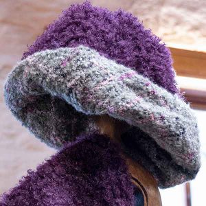 mauve and grey reversible knitted boucle hat