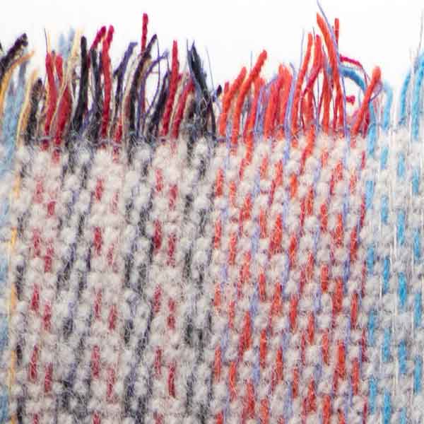 fringe detail of recycled plaid wool rugs