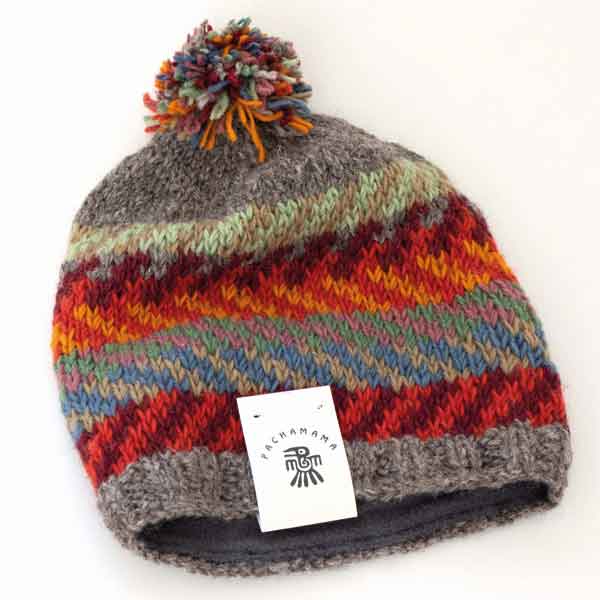 grey and orange knitted chevron bobble hat