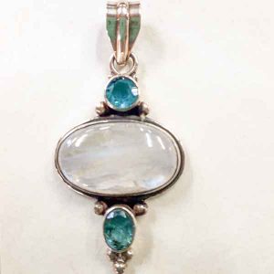 polished crystal and turquoise pendant in sterling silver setting