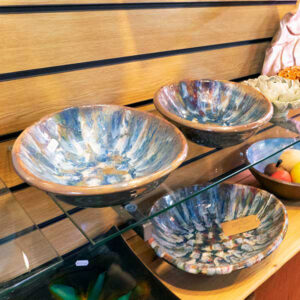 Large blue and white glazed pottery dishes £40