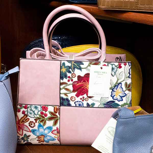 Pink leather and embroidery flower patchwork hand and shoulder bag,£45.00