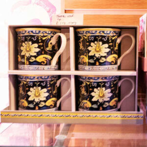 Set of 4 boxed yellow on black flower mugs £19.99