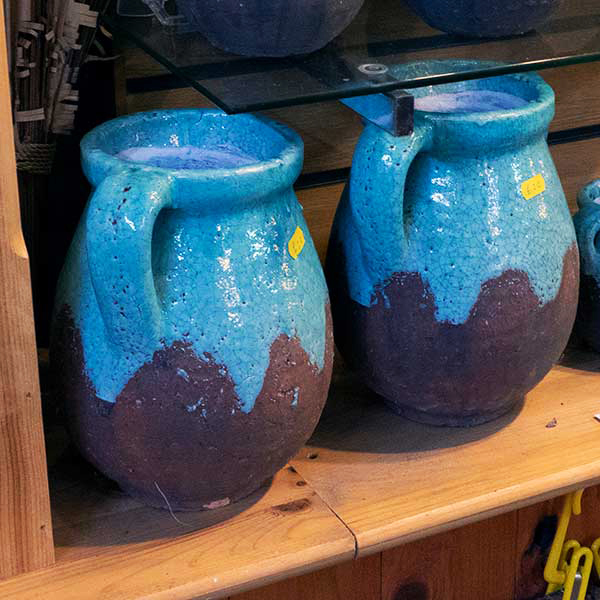 blue and brown half glaze pitcher £20