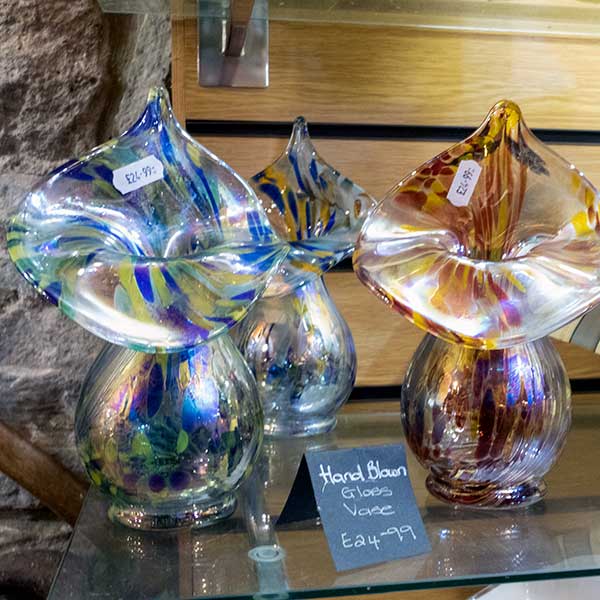 Duo colour, iridescent, hand blown, glass vases £24.99