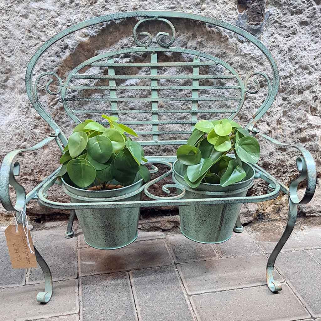 Green-metal-bench-planter